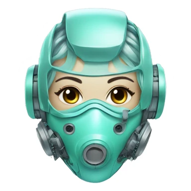 Pastel aqua hair female cyborg head with respirator mask and circuits sticker
