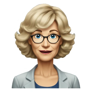 Medium length Dirty blonde poofy hair with bangs all across forehead and sides swept away from face business woman of 60 years old with blue eyes  sticker