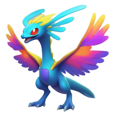 Colorful Neon Colors Vibrant Colors Flying Futuristic Fakémon-Pokémon-Creature Full Body sticker