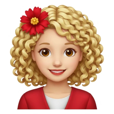 ["Fair skin female, curly blonde hair, red floral hair clip."] sticker