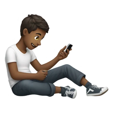 sitting boy with smartphone indoors sticker