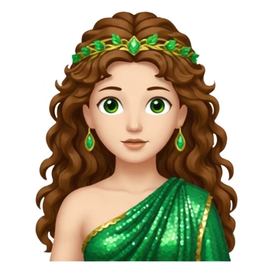 Terra, Goddess of Earth from Roman Deities with long brown wavy hair, green sequin toga  sticker