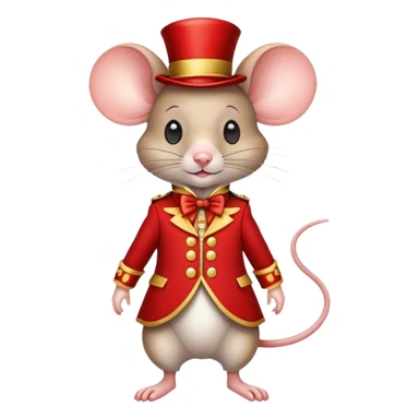 "A small, charming anthropomorphic mouse dressed in a classic red circus uniform with gold trim and buttons sticker