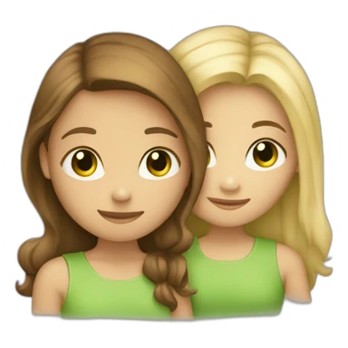 Two girls hugging: one has brown hair and brown eyes, and the other is blonde with green eyes. sticker