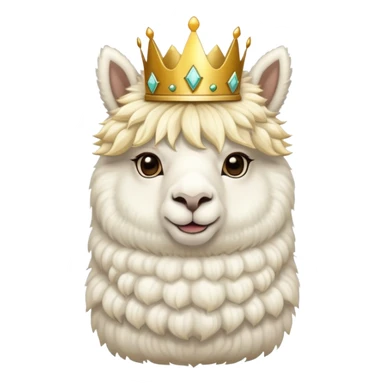 white fluffy king alpaca wearing a golden crown sticker