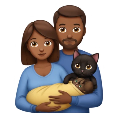 1 mom brown hair, 1 dad no beard, 1 baby and 1 black cat sticker