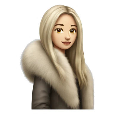 Realistic pretty Russian woman with long hair with fur coat no smile   sticker