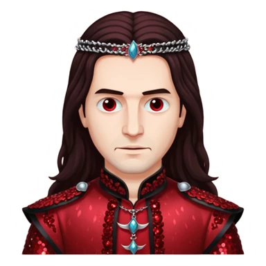 Vlad Tepes with long dark brown hair, dark red sequin outfit sticker