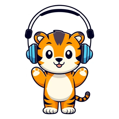 "A tiger wearing large headphones. Make image like the basic set of smileys like on the phone sticker