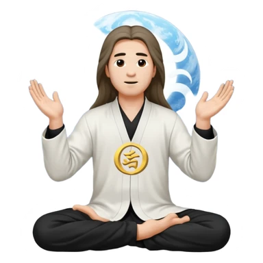 homme au cheveux long qui pratique le qi gong, habits noirs ou blancs,dans la position suivante : le ciel et la terre communiquent sticker