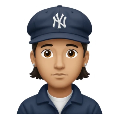 Hazme un moreno con aretes pequeños en las orejas con mucho volumen atrás una gorra plana new York yankee  sticker