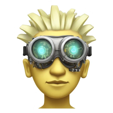 Pastel light yellow Mohawk cyborg head with silver steampunk goggles, goatee and circuits sticker
