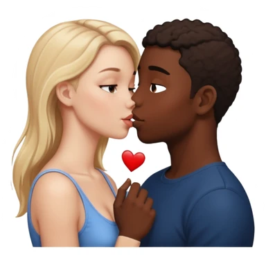 Please create a French kiss between a white girl and black boy sticker