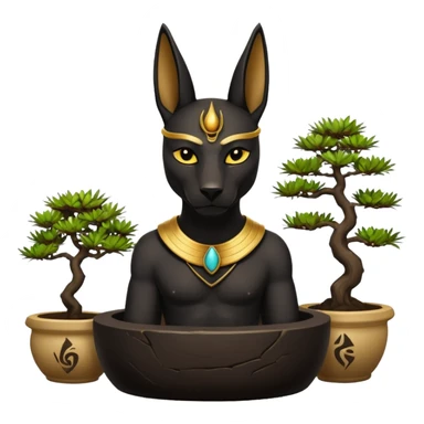 Comforting black fur Anubis mudman cracked bonsai pot  sticker