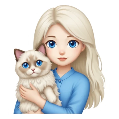 Asian girl holding a fluffy ragdoll cat with blue eyes and colorpoint fur sticker