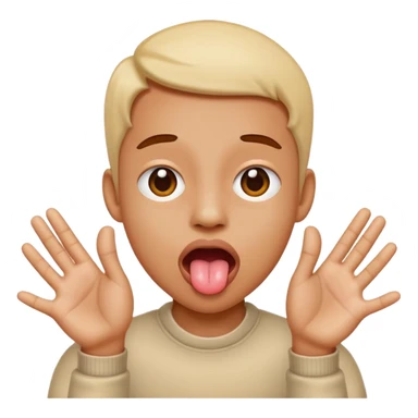 Sticking tongue out with hands gliding through sticker