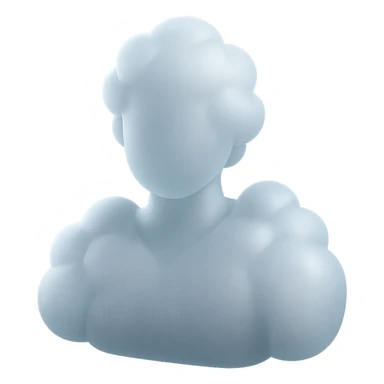 shoulder-up person fully made of white fluffy bulging clouds, matte glass style sticker