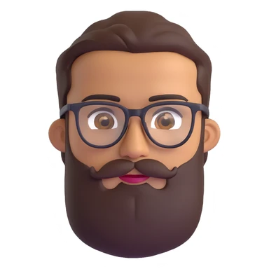 man with medium beard, connected eyebrows, olive tan skin, brown eyes, and glasses sticker