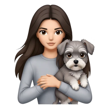 brunette Kendall Jenner with long hair holding on the hands grey white Schnauzer sticker