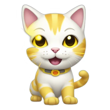 A white and yellow cat playing with a laser light sticker