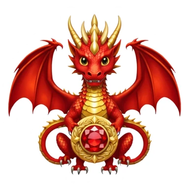 Golden Dragon with wings crest/brosch in a circle with red gems sticker