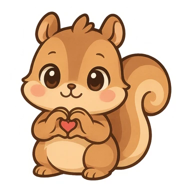 a chibi squirrel making a heart with its hands, big eyes adorable sticker