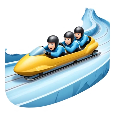 An icon featuring a sleek bobsled with athletes racing down an icy track at high speed, helmets on and bodies aligned for aerodynamics. Surrounded by icy curves, snowbanks, and a wintry mountain backdrop. Transparent background captures the thrill and precision of bobsleigh. sticker
