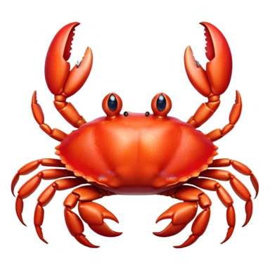 Cinematic Realistic Cute Crab Portrait Emoji, Head tilted playfully and inquisitively, featuring a compact, sturdy form with a glossy red shell uniquely forming an endearing face with bright, sparkling eyes, rendered with intricate natural textures and subtle coastal hues, high shine, affectionate and spirited, styled with a touch of seaside whimsy, soft glowing outline, capturing the essence of a mischievous yet lovable crab that seems ready to pinch playfully out of the screen into your arms! sticker