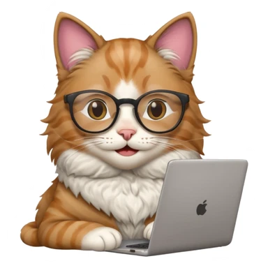cat smiling in glasses with laptop sticker