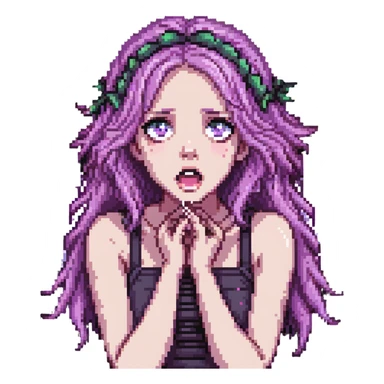 white girl with purple and pink hair, shocked fairy expression sticker