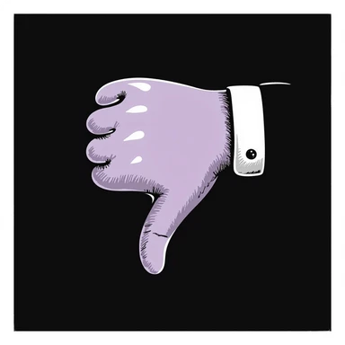 thumbs down emoji in chalk style, soft lilac color palette, rough doodle-like texture, drawn with pastel chalk on a dark surface, aesthetic and emotional Telegram channel sticker