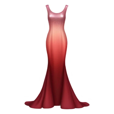 Realistic isolated long slim pastel red formal party satin dress with gradient shiny sparkling dark red sticker