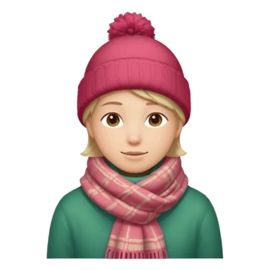 Fantasy human portrait emoji, warm winter scarf around neck, cozy holiday mood, slightly rosy cheeks, simple clean design, no hat, readable emoji style, male/female variant
 sticker