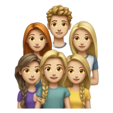 a group of white color teenagers, 2 boys and 4 girls sticker