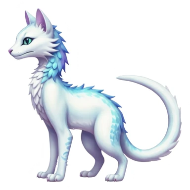 Kawaii white iridescent beautiful pretty elegant divine edgy fantasy feline-vernid-sergal-fursona animal creature with a tufted tail full body with intricate markings  sticker