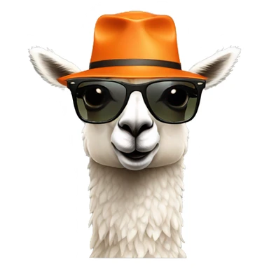 a cool llama wearing a orange hat and rayban shades sticker
