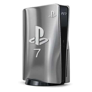 chrome style PlayStation 7 console with shiny metallic finish sticker