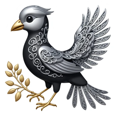 Black and silver filigree bird, 3D, extremely detailed design sticker