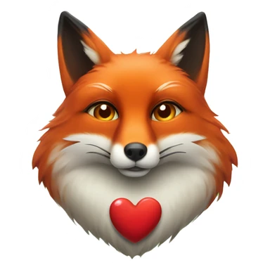 deep lush red fox face with tiny red heart instead of eyes sticker