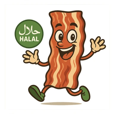 animated halal bacon, lively and fun, visual interpretation 3 sticker