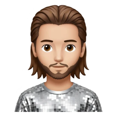 Tom Kaulitz from Tokio Hotel with long brown hair, silver sequin outfit  sticker