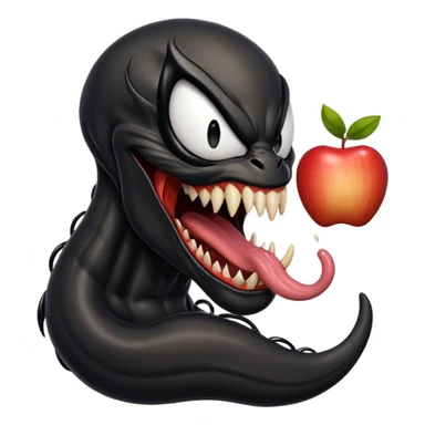 Venom with long tongue out, clean black body, no logos or markings, normal Apple emoji style sticker