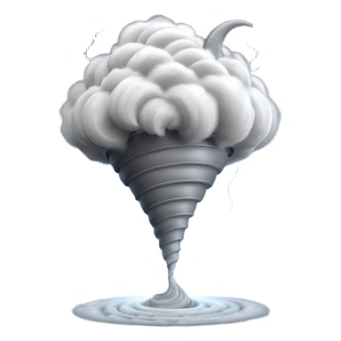 3D render of Tornado, miniature weather phenomenon, volumetric particle effects, swirling dusty grey funnel cloud, elemental energy, Apple emoji style, isolated on white background --v 6.0. sticker