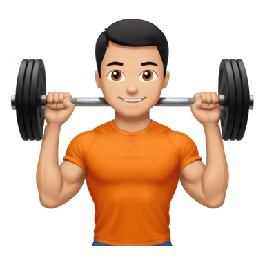 Mach mir einen glücklichen typen der im gym trainert und viele muskeln hat mit einem orangen sport thshirt und schwarzen kurzen haaren sticker