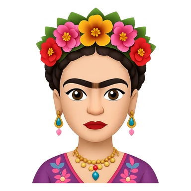 Add a more prominent unibrow to Frida Kahlo in the style of emoji. Keep the transparent background. sticker