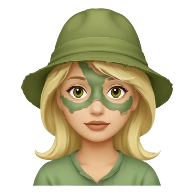 messy green full face clay mask and tourist hat blond woman  sticker