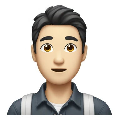 man from japan with white skin and black hair, wear casual shirt , closeout face sticker
