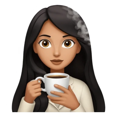 big black eyes and tanned skin brown hair glamorous long black hair with coffee  sticker