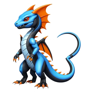 Cute Shiny black and blue Colorful Guilmon-Salandit-Fakémon-hybrid-creature (full body)  sticker