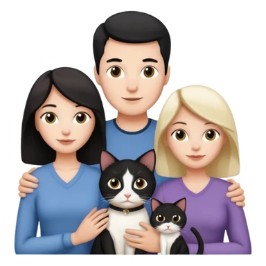 Una familia de 3 mujeres 1 hombre y 1 gato blanco con negro  sticker